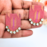 Fabric Earring - Pink Fabric Earrings with Kundan design