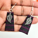 Fabric Earring - Black Fabric with Silver Charm