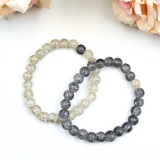 Bracelet - Crackle Bead Bracelet Set - Black/Grey & White