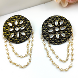 Fabric Earrings - Black & Yellow Khaan fabric