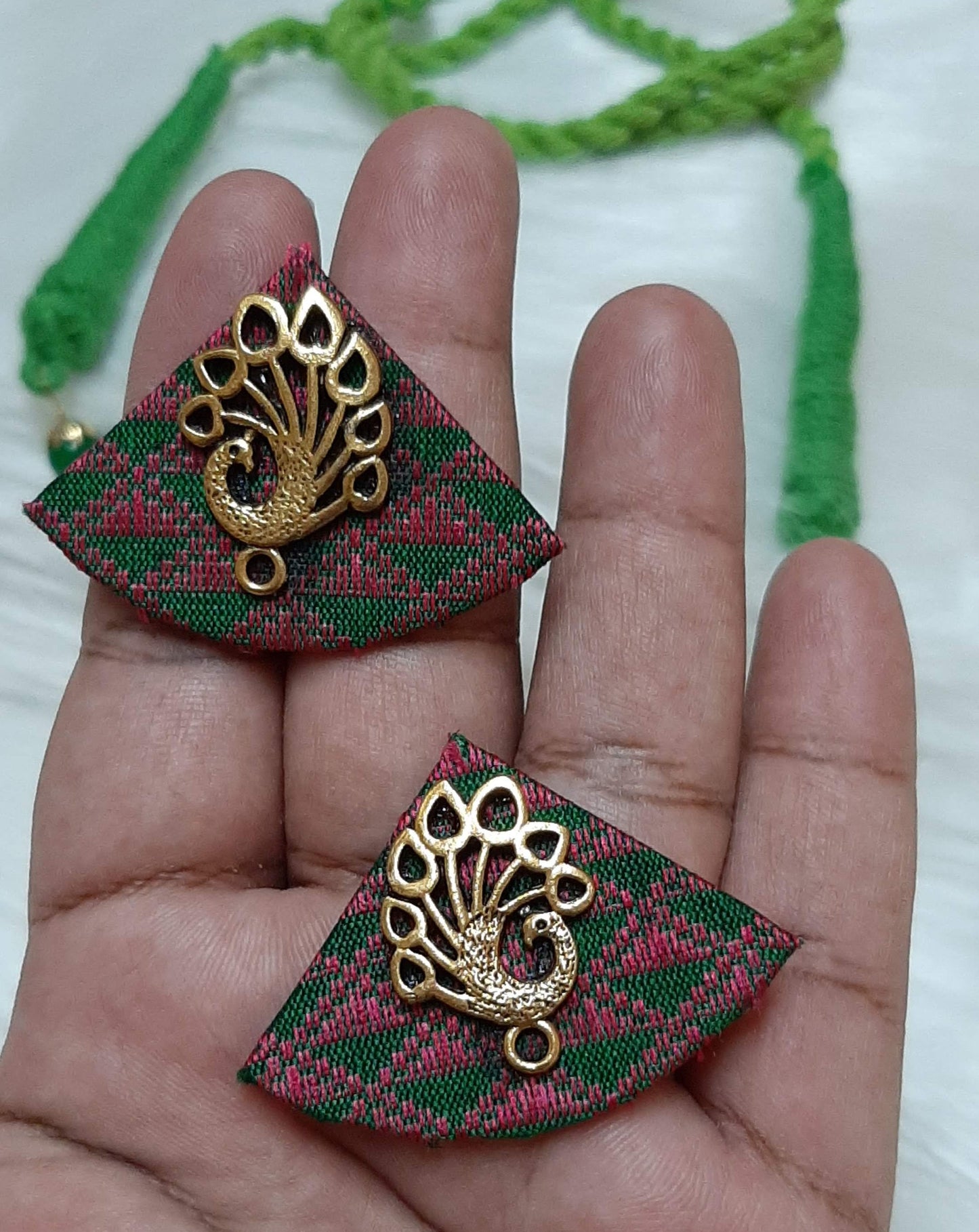 Khaan Fabric Pink & Green Set with Golden Charm