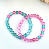 Bracelet - Transparent glass bead bracelet set - Pink & Blue