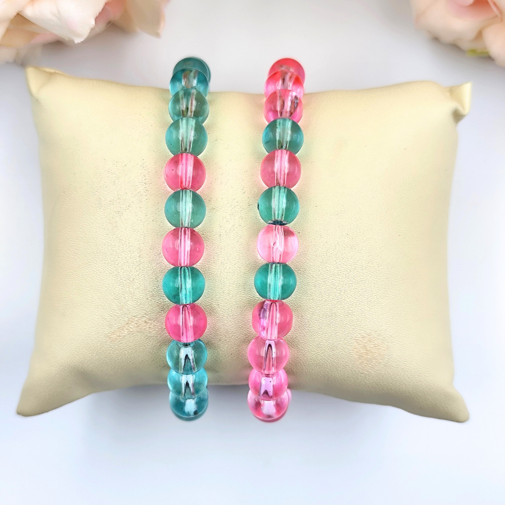 Bracelet - Transparent glass bead bracelet set - Pink & Blue