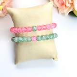 Bracelet - Crackle Bead Bracelet Set - Light Pink & Mint Green