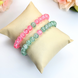 Bracelet - Crackle Bead Bracelet Set - Light Pink & Mint Green