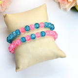 Bracelet - Crackle Bead Bracelet Set - Blue & Pink