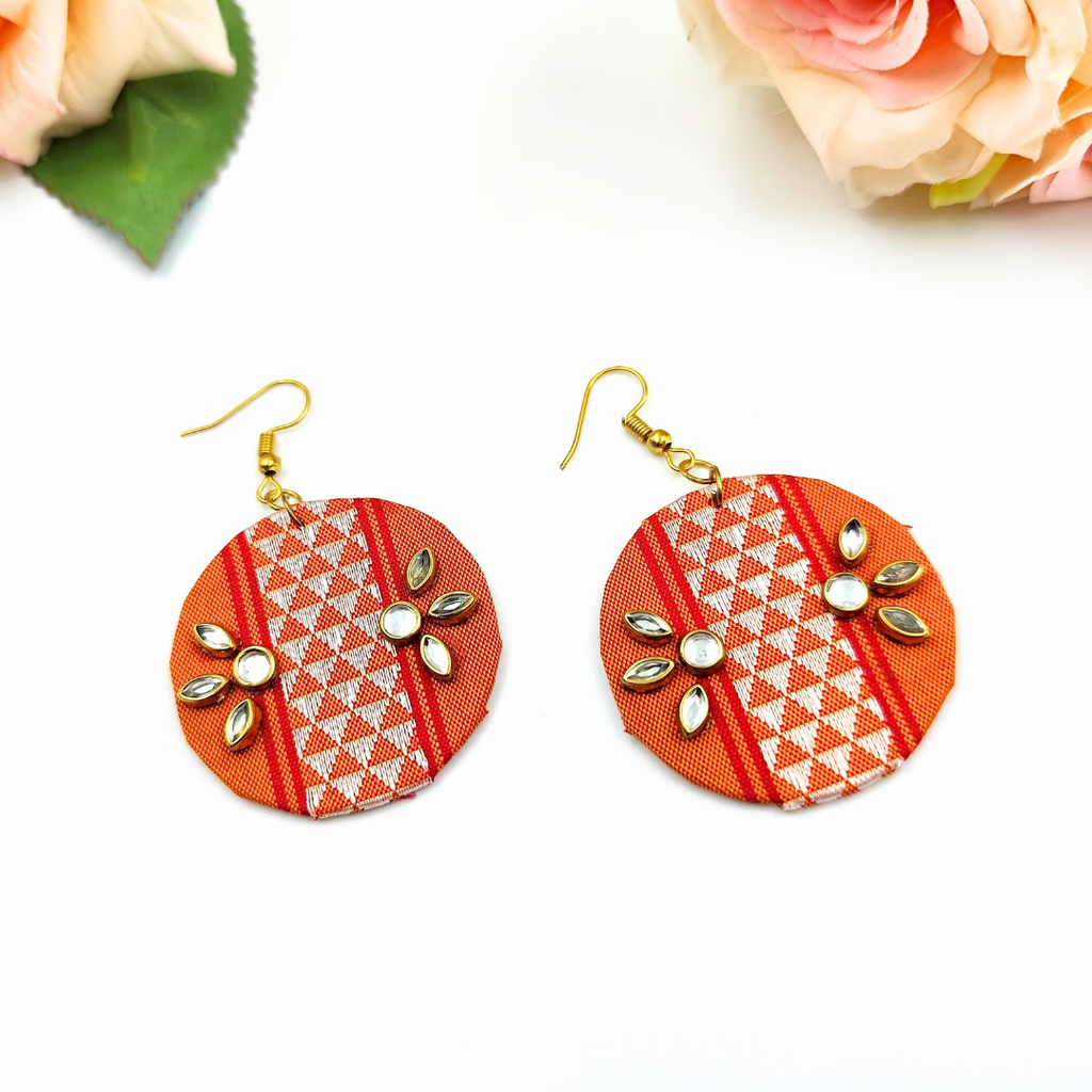 Fabric Earring - Orange Khaan fabric