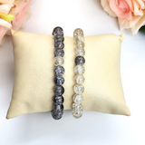 Bracelet - Crackle Bead Bracelet Set - Black/Grey & White