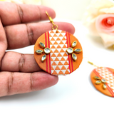 Fabric Earring - Orange Khaan fabric