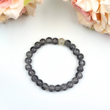 Bracelet - Crackle Bead Bracelet Set - Black/Grey & White