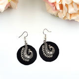 Fabric Earrings - Black fabric with Peacock Charm