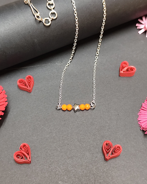 Message Necklace - "You are a Star" - Silver Chain Necklace with Orange Crystals and Silver Star Shape Bead Pendant