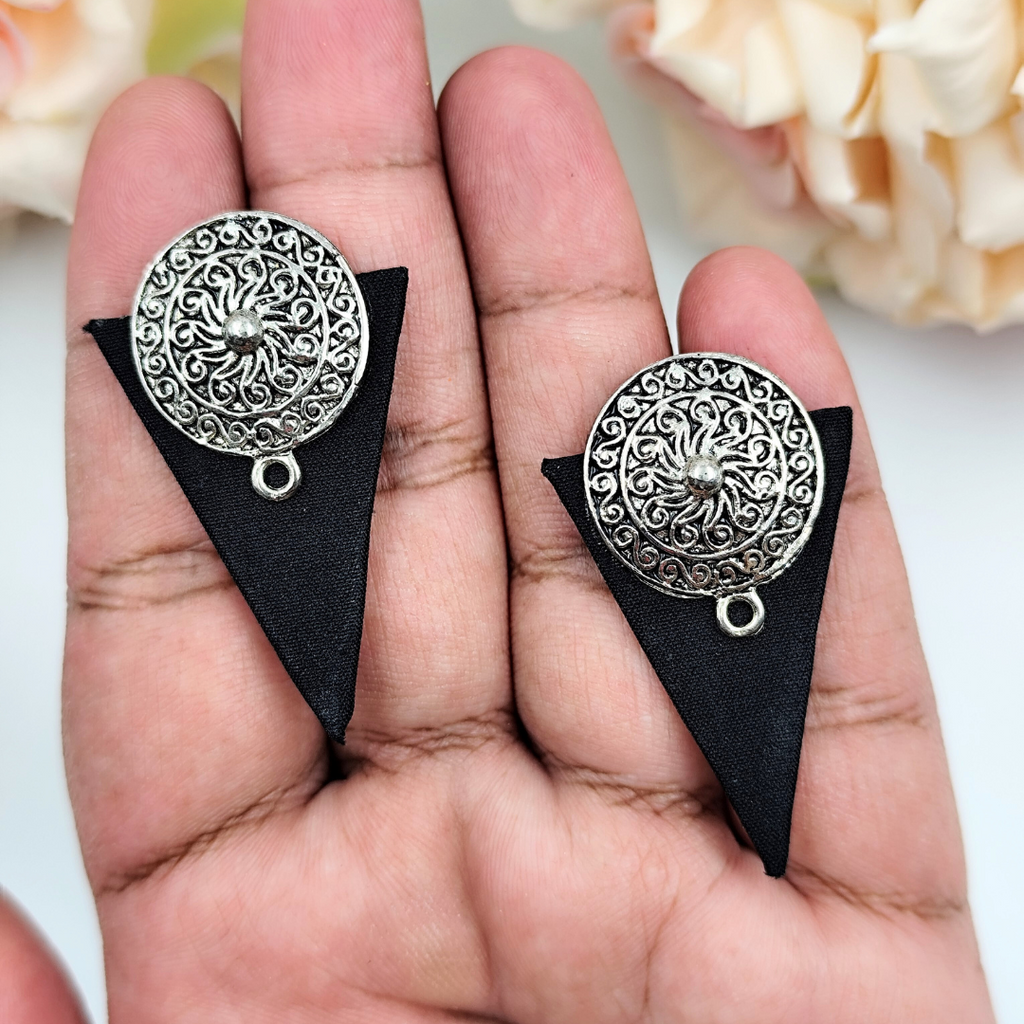 Fabric Earrings - Black Fabric with oxidized studs