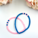 Bracelet - Opaque Small Bead Bracelet Set - Pink And Blue