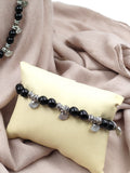 Beaded Necklace Combo - Black Beads & Oxidized Fan Charms Combo