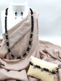 Beaded Necklace Combo - Black Beads & Oxidized Fan Charms Combo