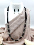 Beaded Necklace Combo - Black Beads & Oxidized Fan Charms Combo