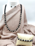 Beaded Necklace Combo - Black Beads with Silver Details Combo