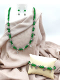 Beaded Necklace Combo - Dark Green Beads with Flower charms Combo
