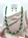 Beaded Necklace Combo - Dark Green Beads with Flower charms Combo