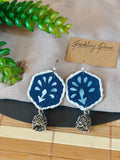 Indigo Fabric Hexagon Earrings