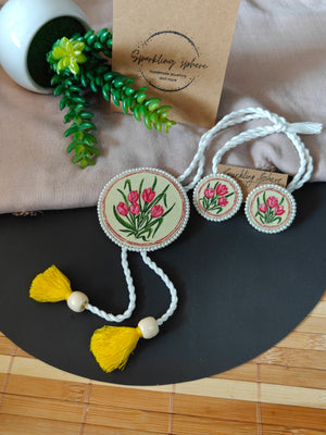 Eternal Bloom - Light Yellow Fabric Hand-painted Necklace Set