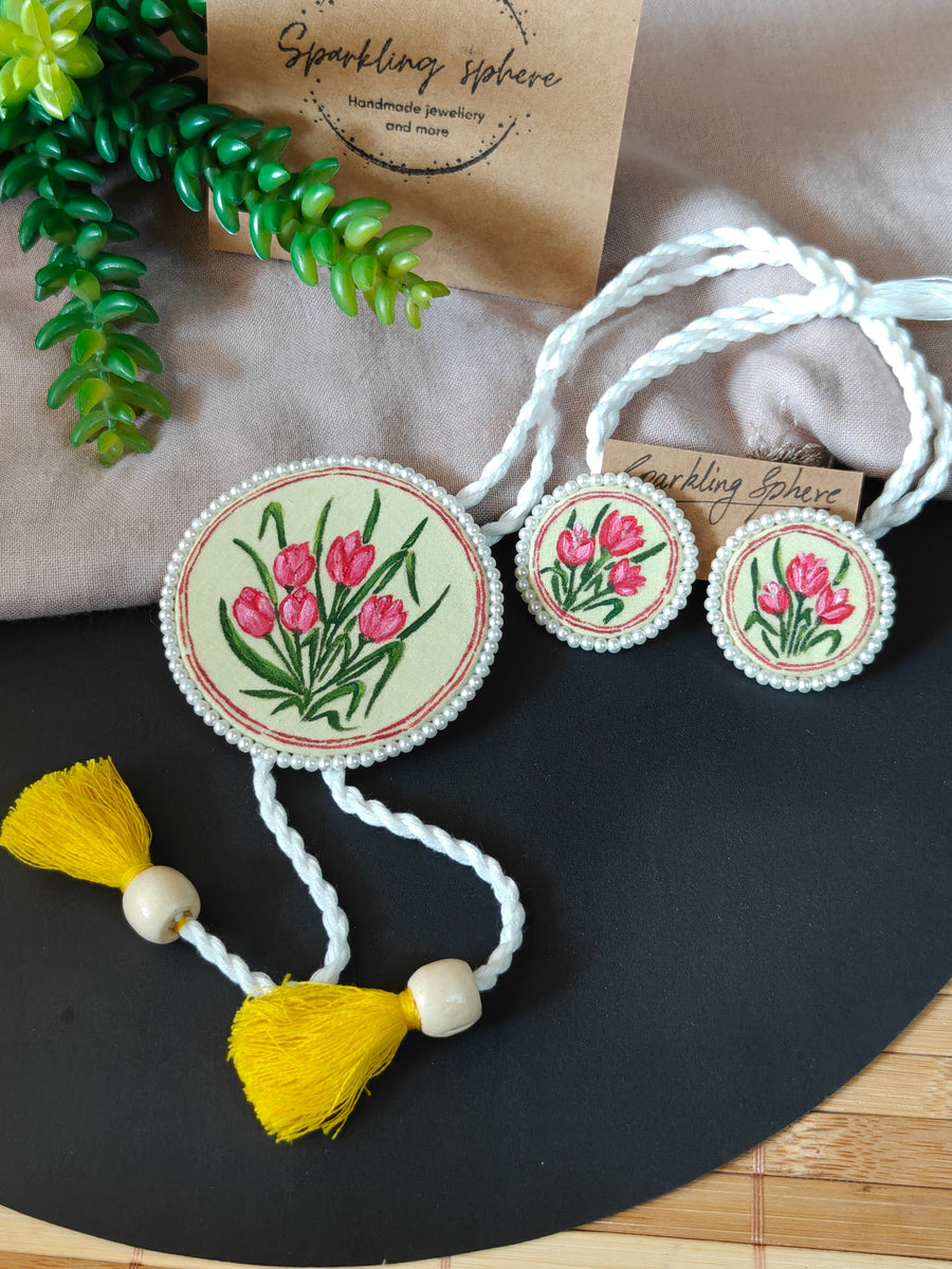 Eternal Bloom - Light Yellow Fabric Hand-painted Necklace Set