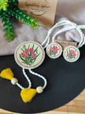 Eternal Bloom - Light Yellow Fabric Hand-painted Necklace Set