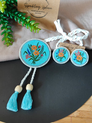 Eternal Bloom - Blue Fabric Hand-painted Necklace Set