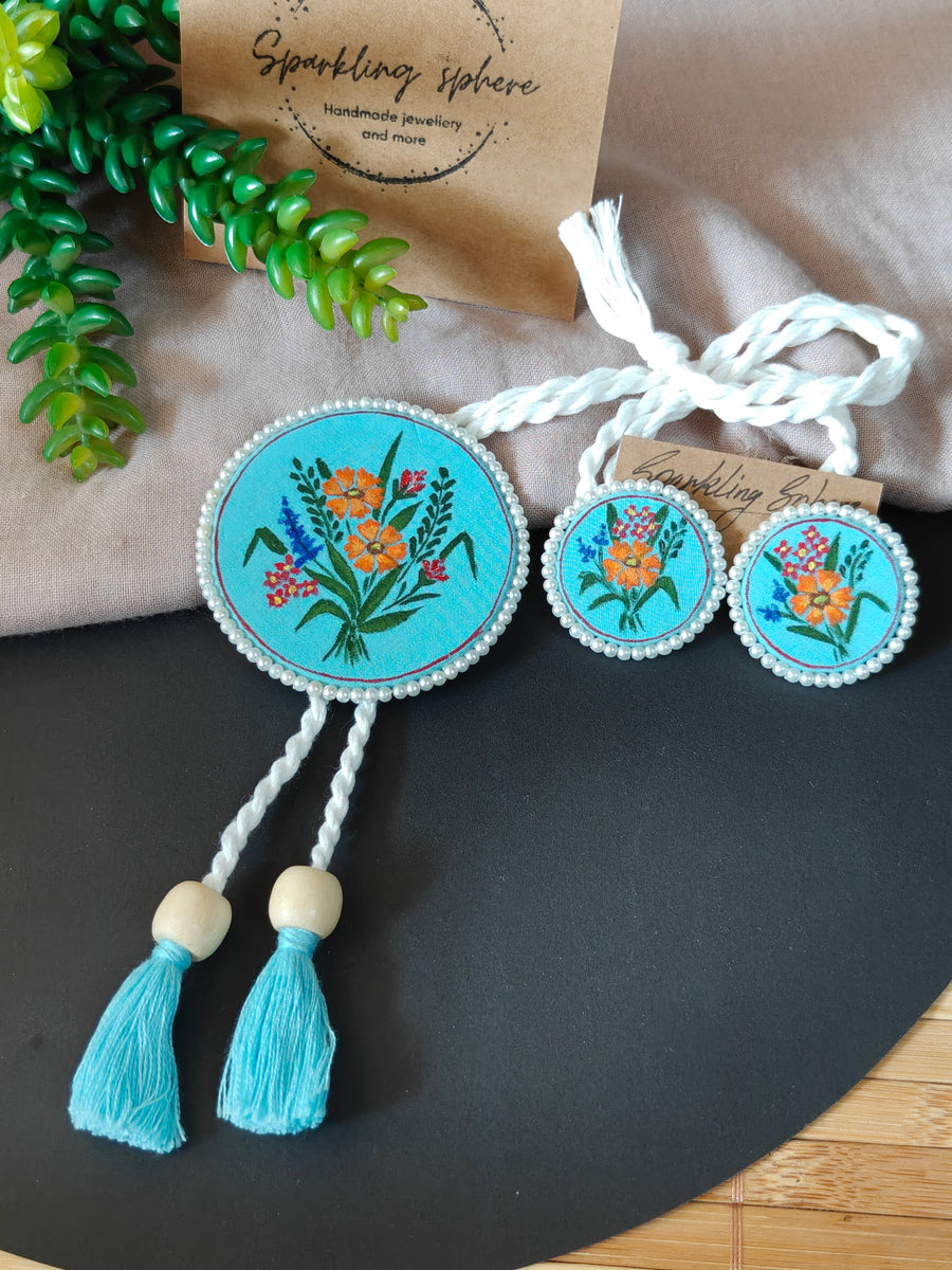Eternal Bloom - Blue Fabric Hand-painted Necklace Set