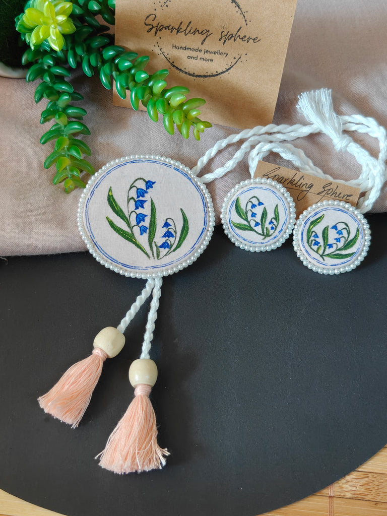 Eternal Bloom - Cream Fabric Hand-painted Necklace Set