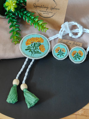 Eternal Bloom - Pastel Green Fabric Hand-painted Necklace Set
