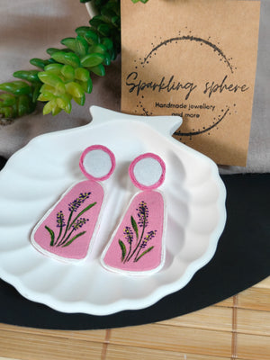 Eternal Bloom - Light Pink & White Fabric Hand-painted Earrings With Lavender Flowers