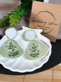 Eternal Bloom - Light Green & White Fabric Hand-painted Earrings With White Flowers Big