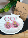 Eternal Bloom - Light Pink & White Fabric Hand-painted Earrings With Yellow Flowers