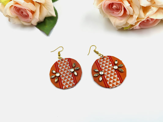 Fabric Earring - Orange Khaan fabric