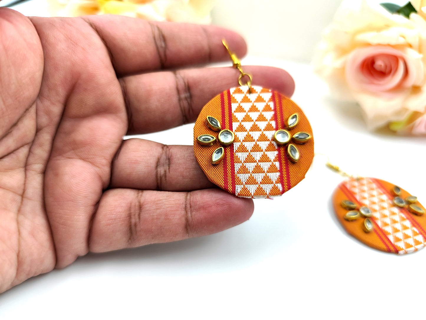 Fabric Earring - Orange Khaan fabric