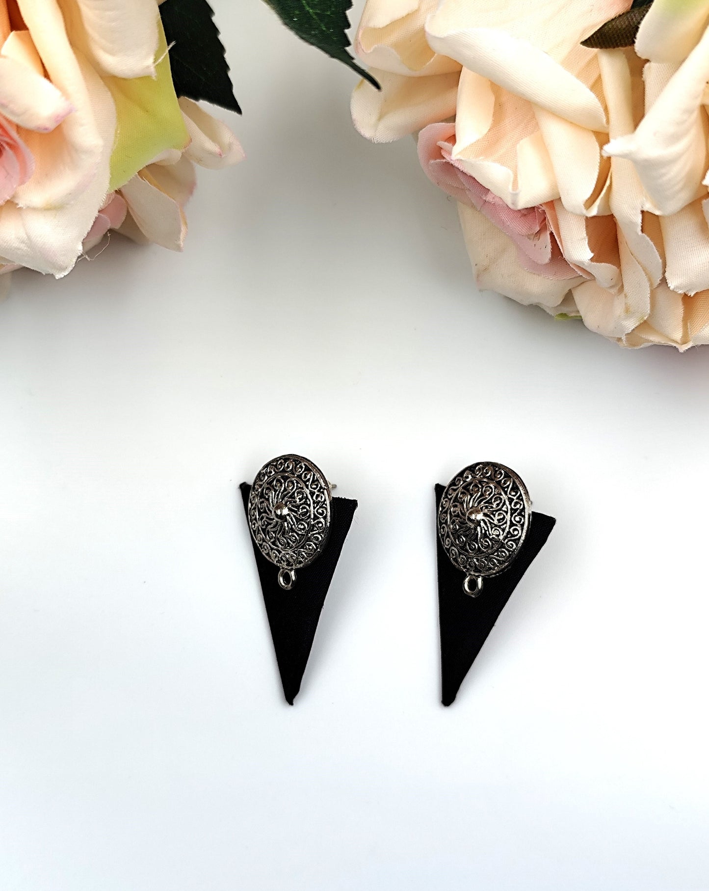 Fabric Earrings - Black Fabric with oxidized studs