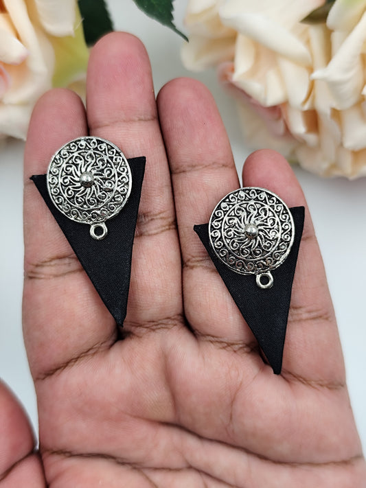 Fabric Earrings - Black Fabric with oxidized studs