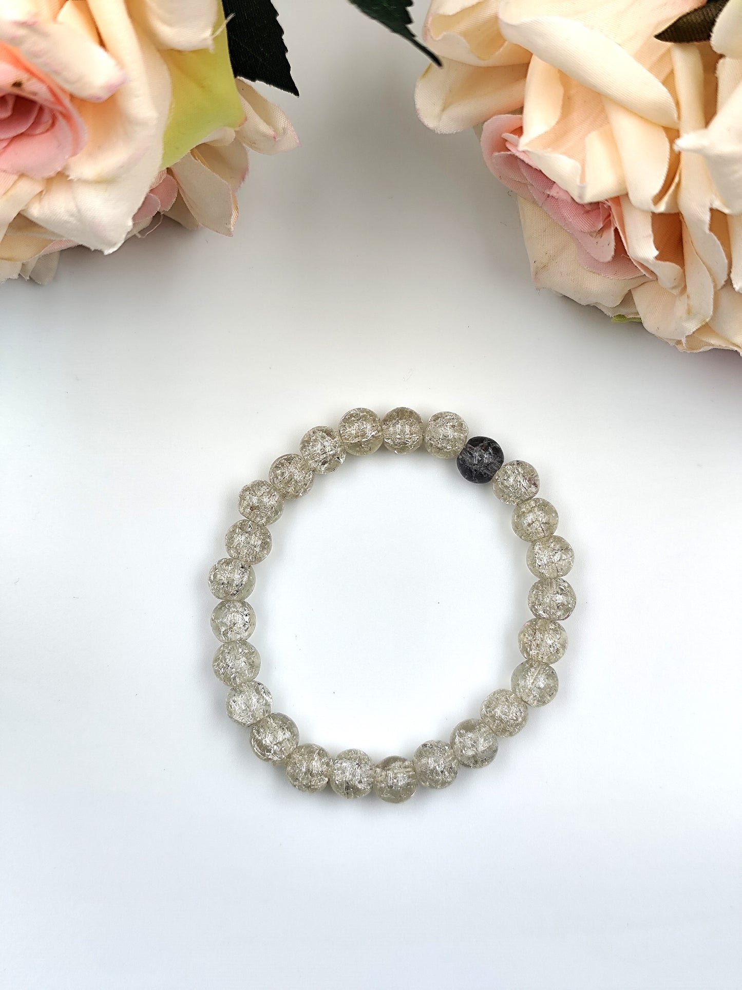 Bracelet - Crackle Bead Bracelet Set - Black/Grey & White