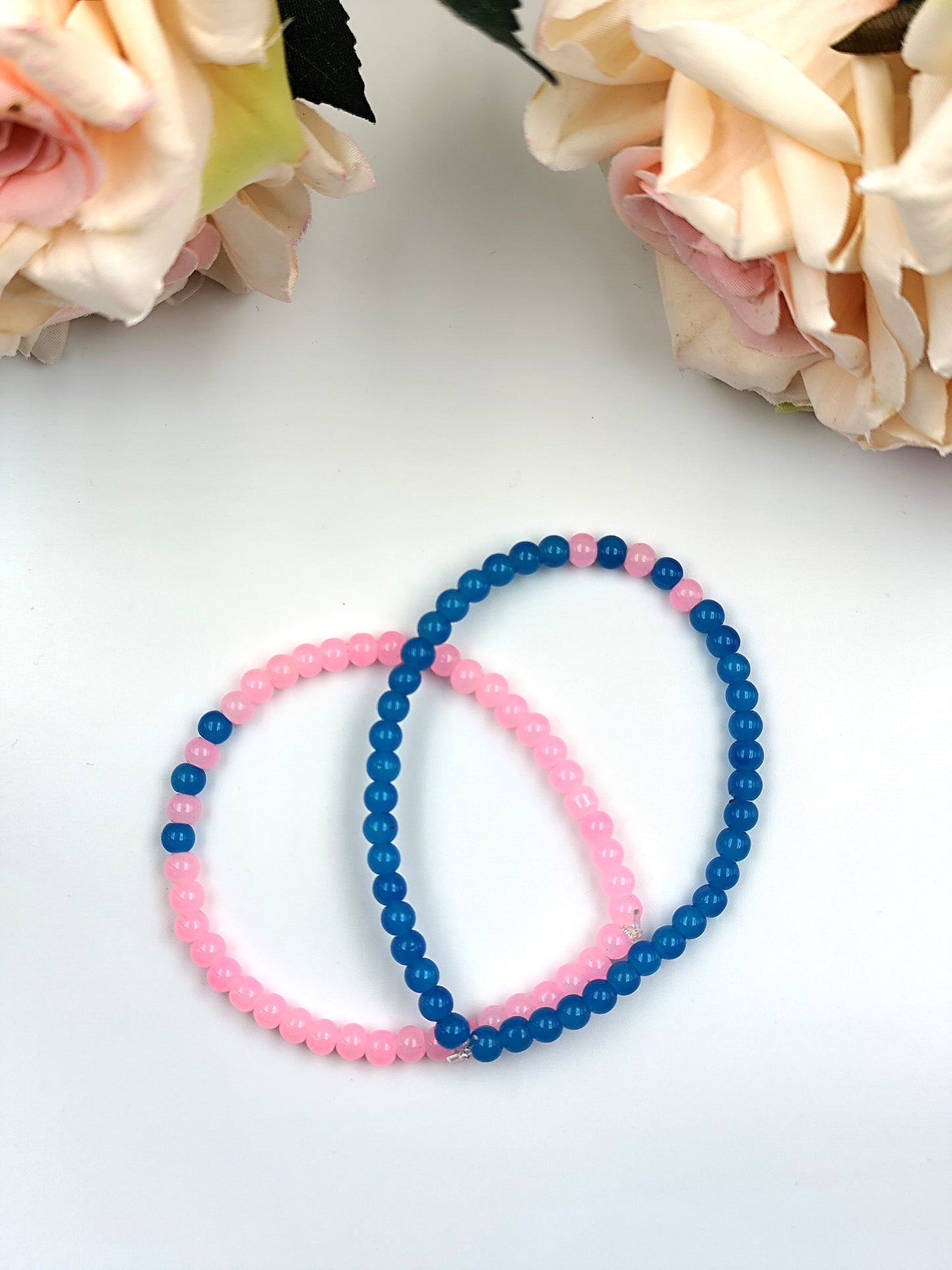 Bracelet - Opaque Small Bead Bracelet Set - Pink And Blue