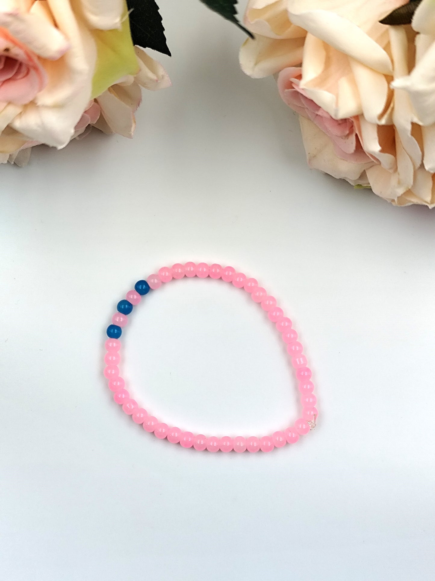 Bracelet - Opaque Small Bead Bracelet Set - Pink And Blue