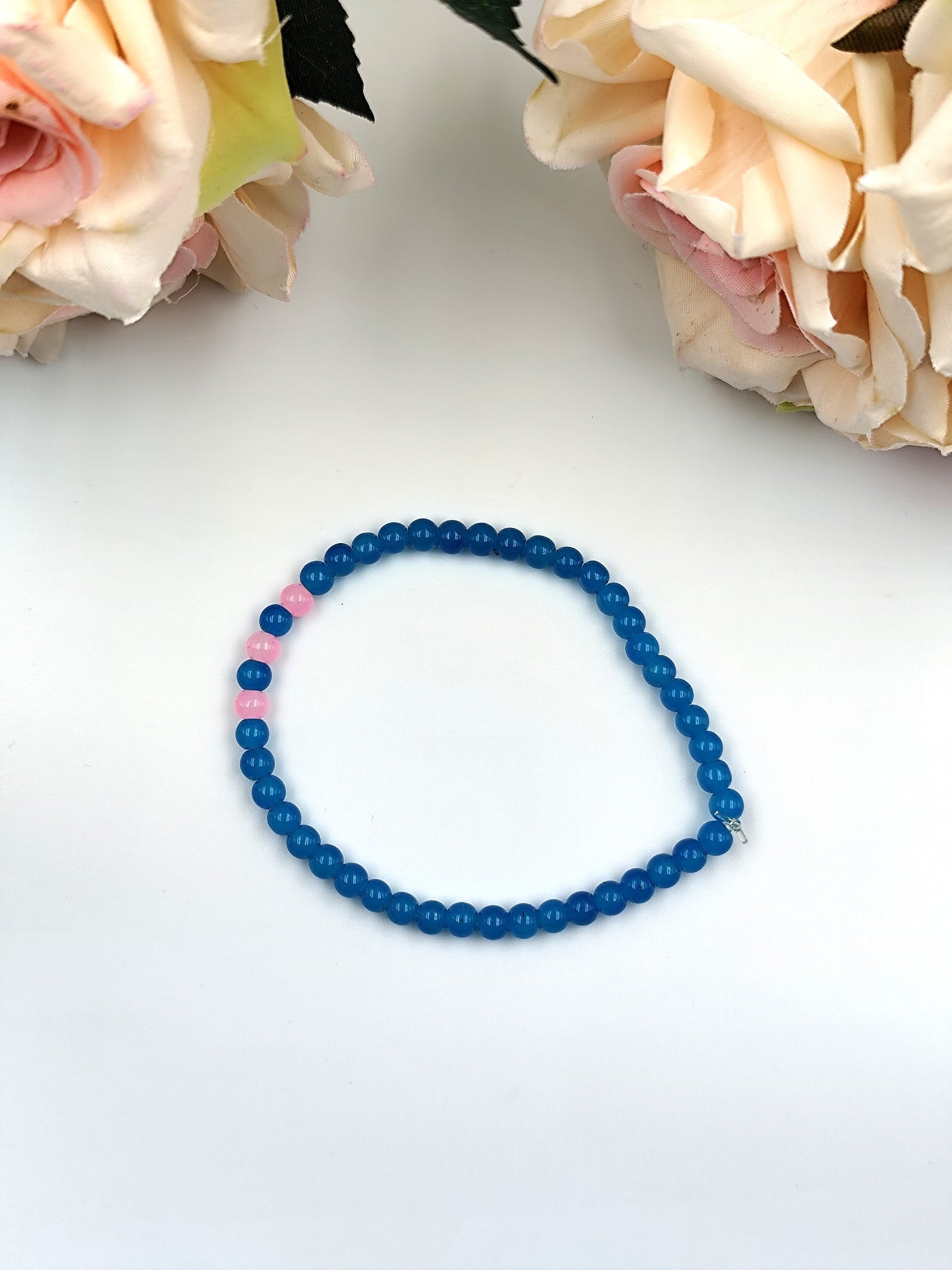 Bracelet - Opaque Small Bead Bracelet Set - Pink And Blue