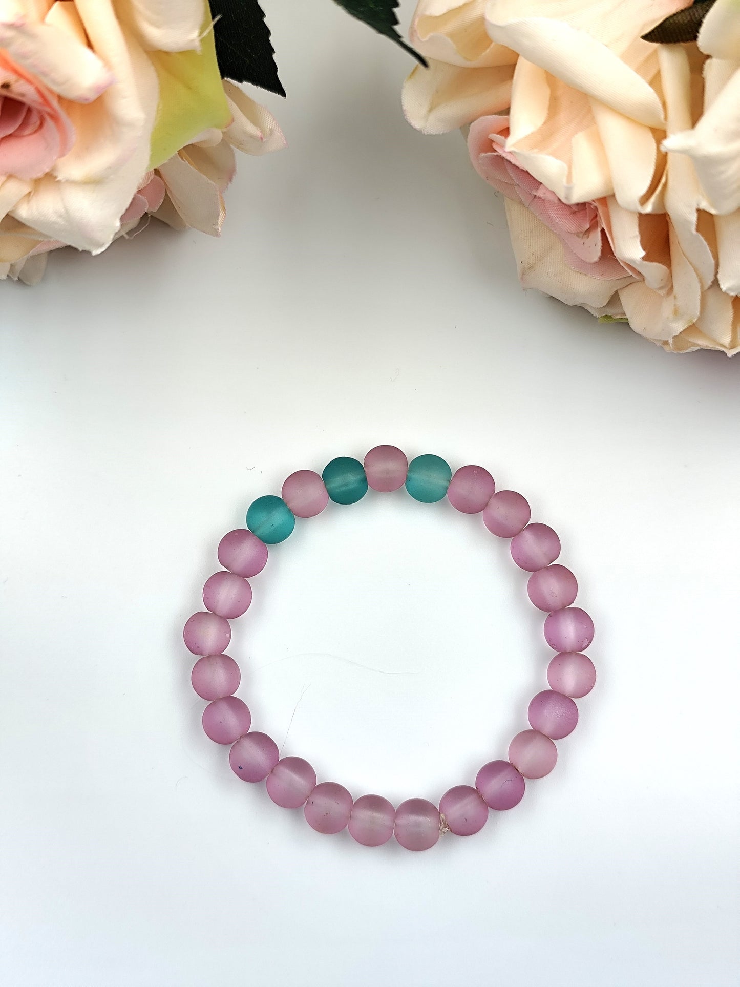 Bracelet - Matt glass bead bracelet set - Pink and Blue