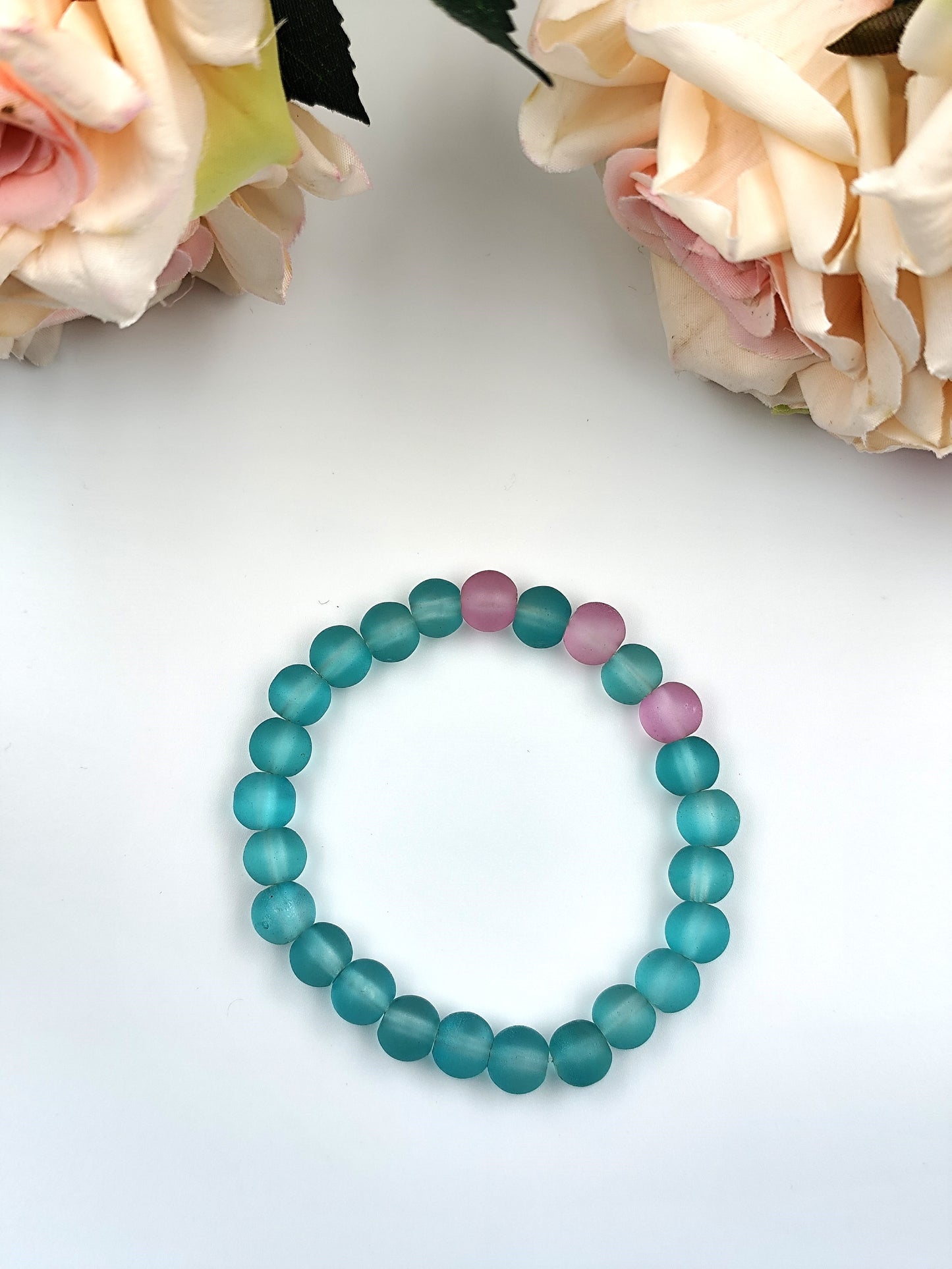 Bracelet - Matt glass bead bracelet set - Pink and Blue