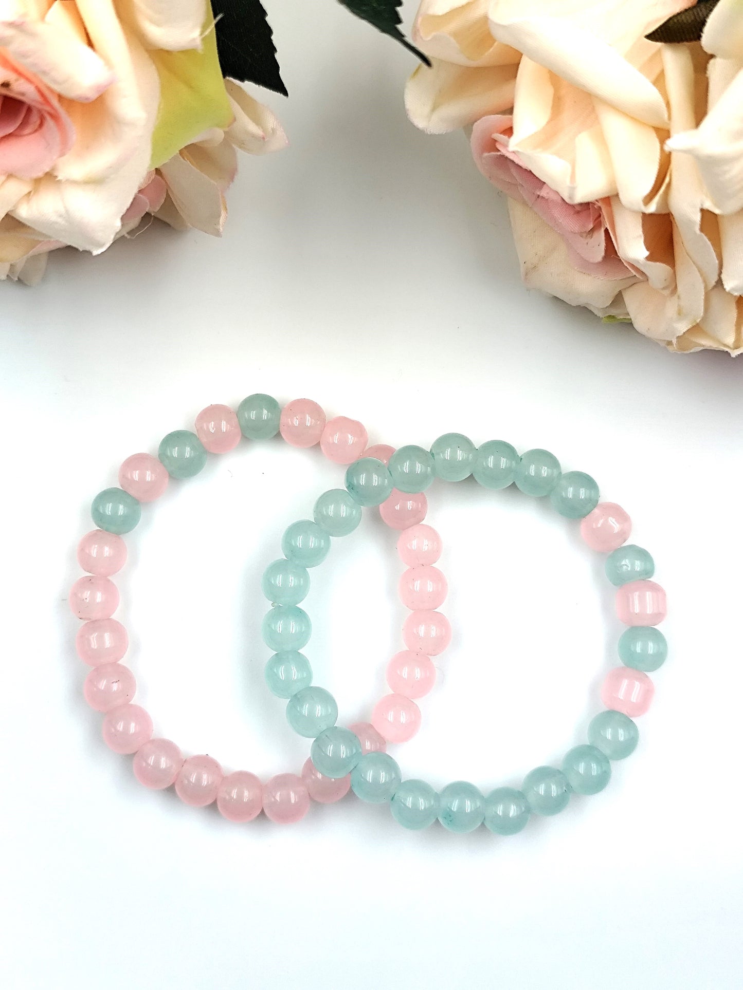 Bracelet - Opaque glass bead bracelet set - Pastel pink and pastel blue