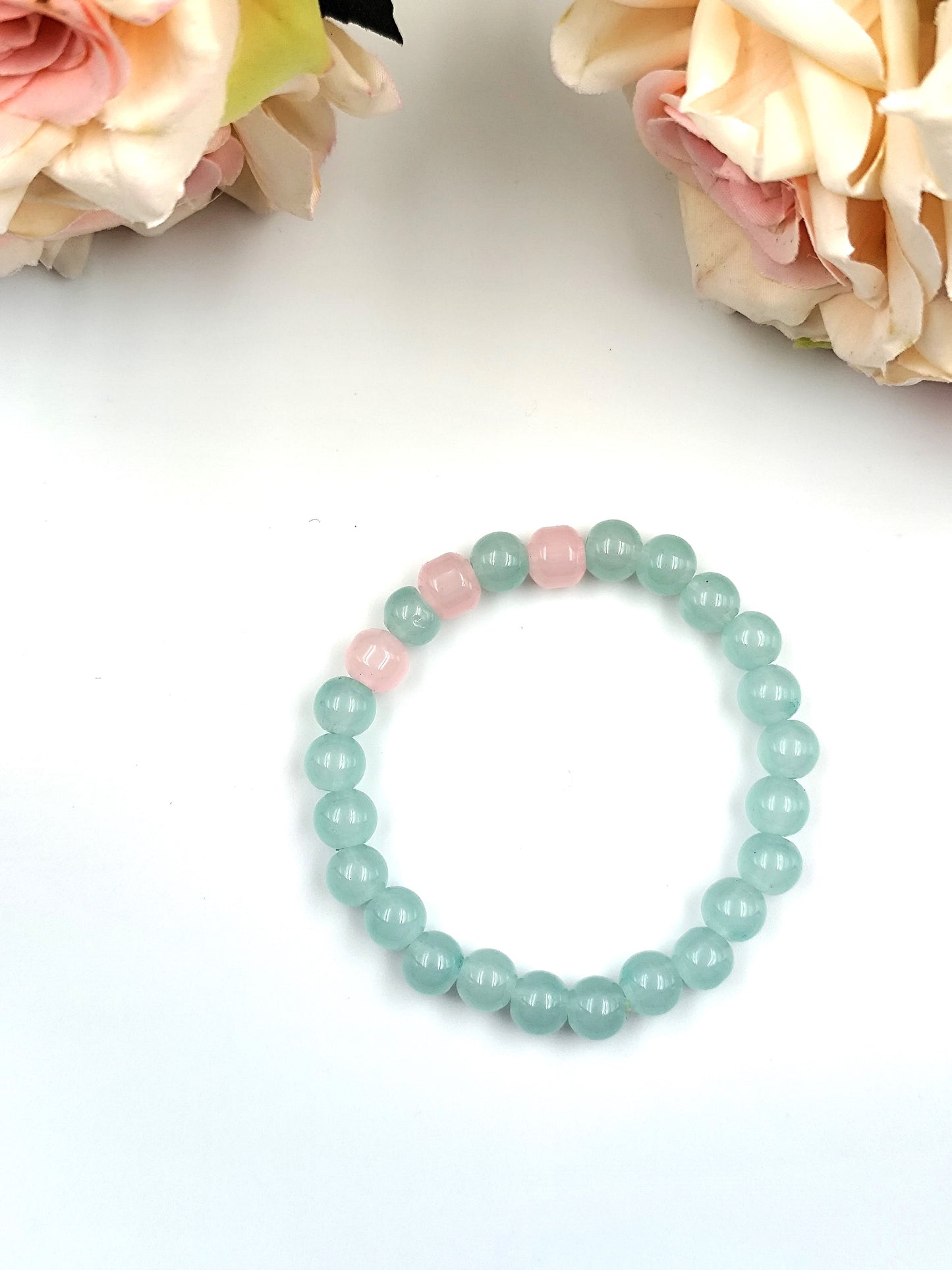 Bracelet - Opaque glass bead bracelet set - Pastel pink and pastel blue