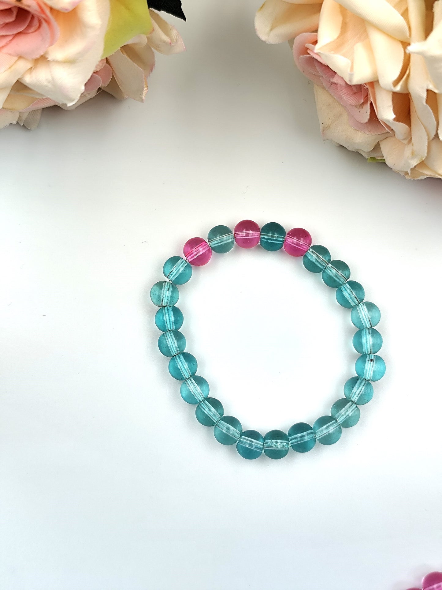 Bracelet - Transparent glass bead bracelet set - Pink & Blue