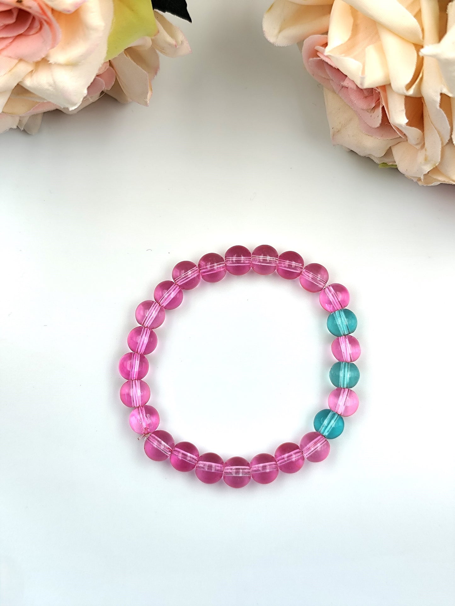 Bracelet - Transparent glass bead bracelet set - Pink & Blue