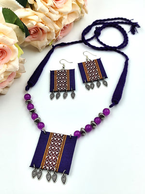 Khaan Fabric Violet and Silver Set with Oxidized Silver charm